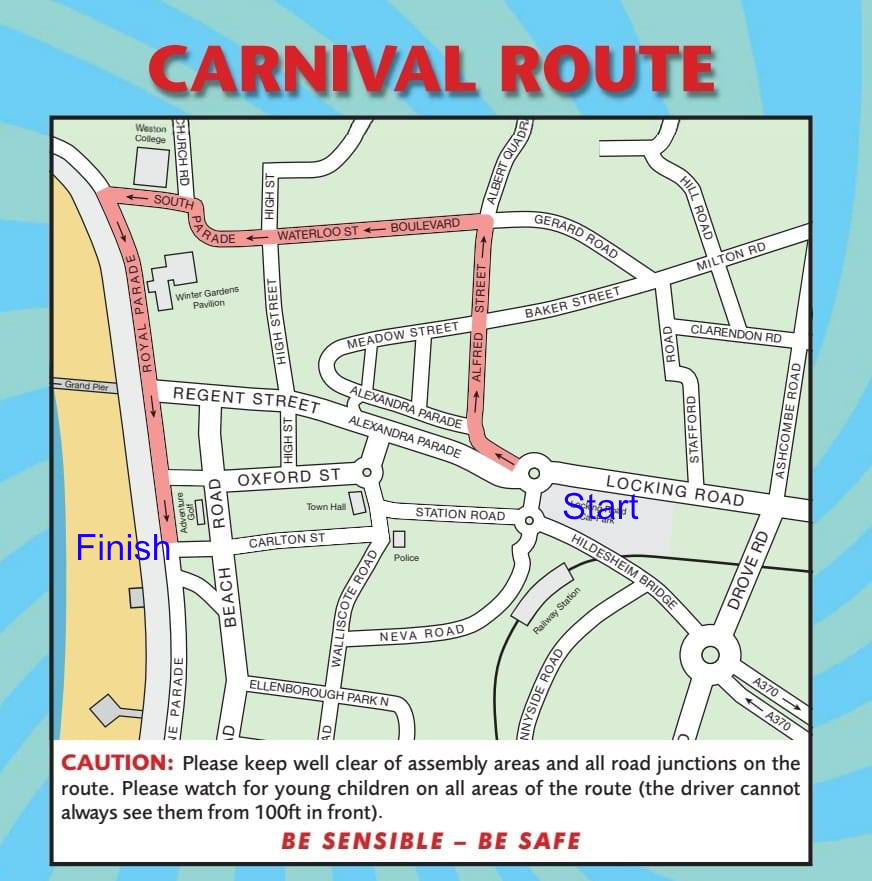 Map showing the Weston Carnival route